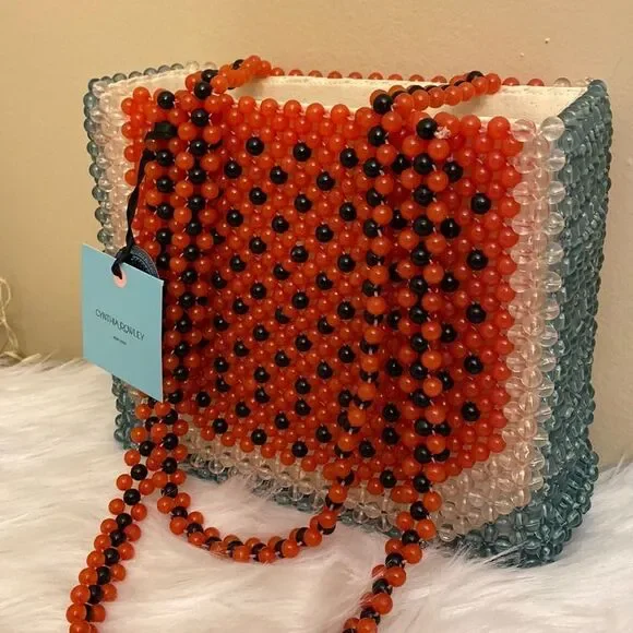 NWT Cynthia RowleyRare Watermelon Acrylic Beaded Tote Shoulder Bag 🍉